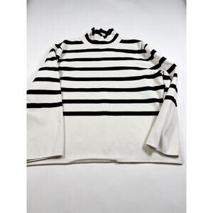 Women’s H&M Mock Neck Striped Sweater – Size Medium – White & Black – Excellent